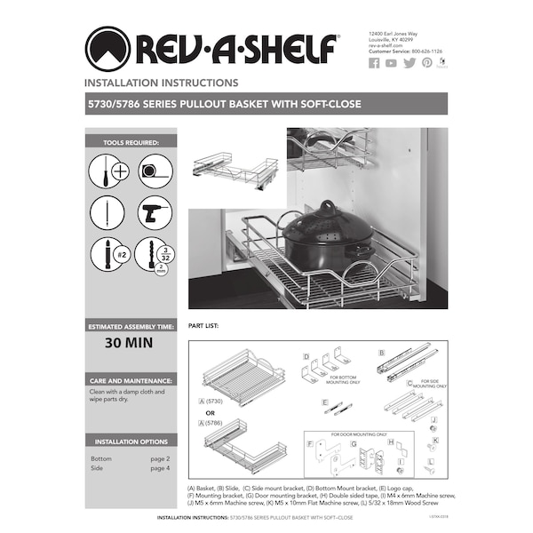 Rev-A-Shelf Steel, Silver, 29.38 in W, 5.31 in H, 21.9 in D, 21.75 in L, Silver - 5786-30CR