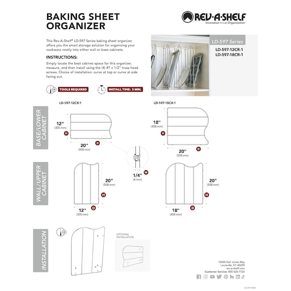 Rev-A-Shelf Steel, Silver, 0.25 in W, 18 in H, 20 in D, 20 in L, Silver - LD-597-18CR-1