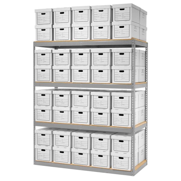 Global Industrial Record Storage Open With Boxes 72inW x 30inD x 84inH, Gray - 130103