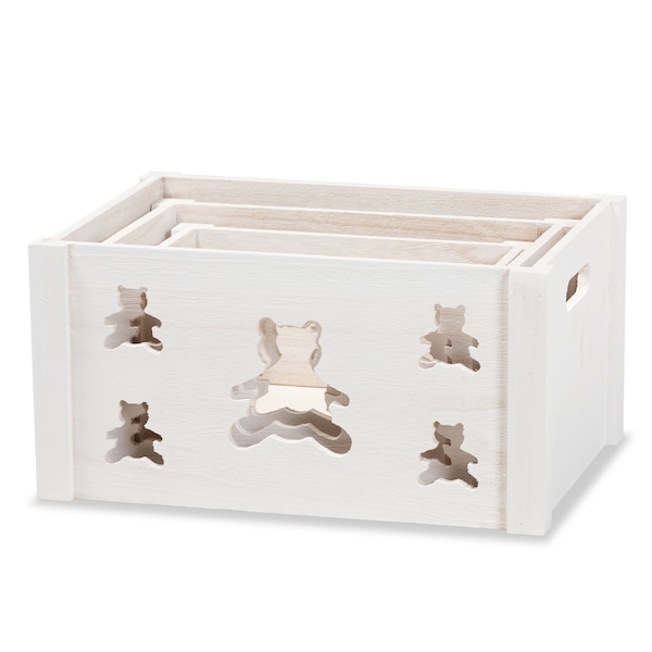 Baxton Studio Sagen ModernWhite Finished Wood 3-Piece Storage Crate Set - 200-12271-ZORO