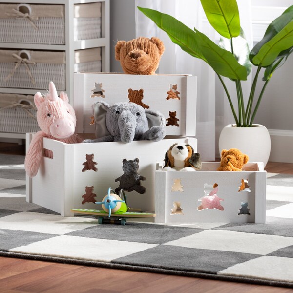 Baxton Studio Sagen ModernWhite Finished Wood 3-Piece Storage Crate Set - 200-12271-ZORO