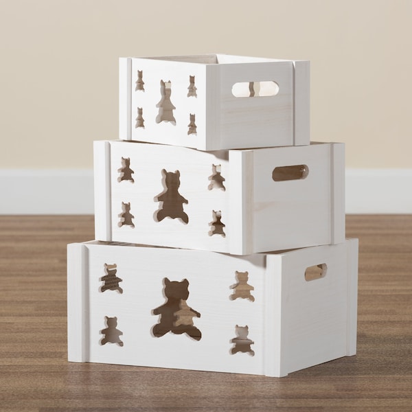 Baxton Studio Sagen ModernWhite Finished Wood 3-Piece Storage Crate Set - 200-12271-ZORO