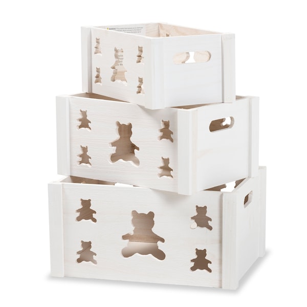 Baxton Studio Sagen ModernWhite Finished Wood 3-Piece Storage Crate Set - 200-12271-ZORO