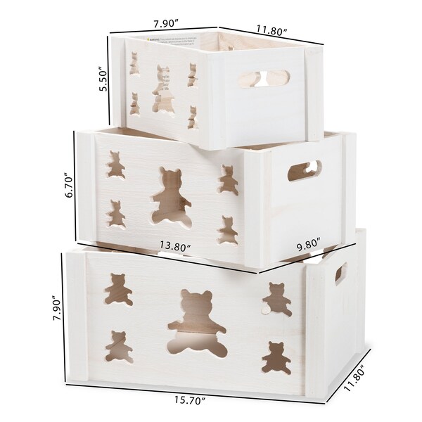 Baxton Studio Sagen ModernWhite Finished Wood 3-Piece Storage Crate Set - 200-12271-ZORO