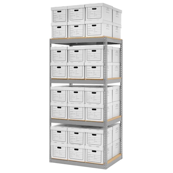 Global Industrial Record Storage Open With Boxes 42inW x 30inD x 84inH, Gray - 130112