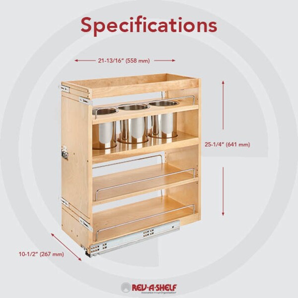 Rev-A-Shelf Maple Veneer, Light Brown, 10.5 in W, 25.25 in H, 21.81 in D, 21.75 in L, Light Brown - 449UT-BCSC-10C