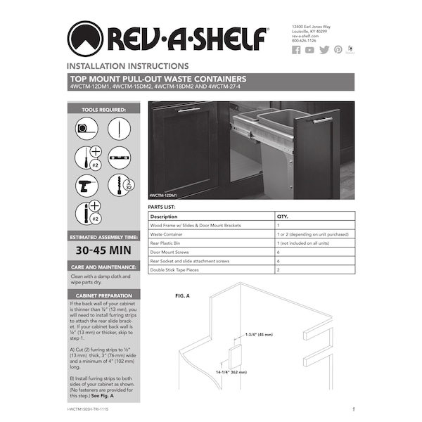 Rev-A-Shelf Maple Veneer, Light Brown, 14.75 in W, 17.88 in H, 22.75 in D, 22.75 in L, Light Brown - 4WCTM-18DM2-162