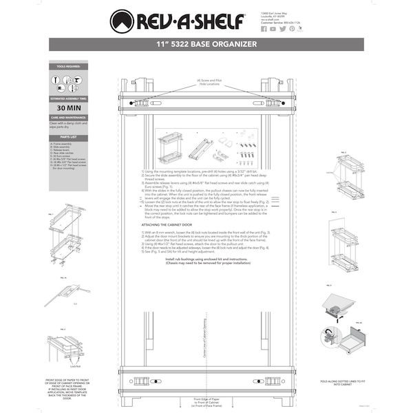 Rev-A-Shelf Steel, Gray, 8.75 in W, 24 in H, 21.69 in D, 21.69 in L, Gray - 5322KB-BCSC-8-GR