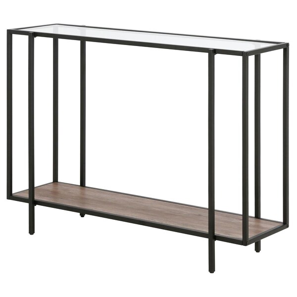 Henn & Hart Vireo Blackened Bronze Accent Table with Gray Oak Shelf - AT0937