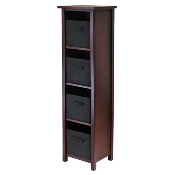 Winsome Verona 4 Section N Storage Shelf with 4 Foldable Fabric Baskets - Walnut and Black - 94261