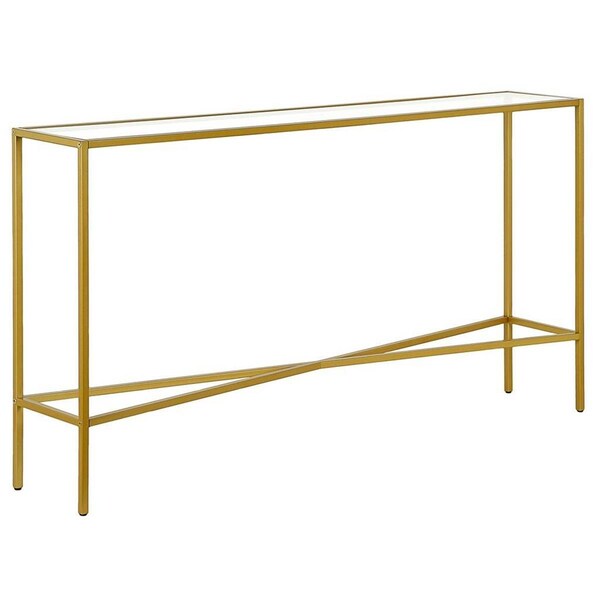 Henn & Hart 55 in. Brass Finish Console Table with Glass Tabletop, Clear & Gold - AT0822