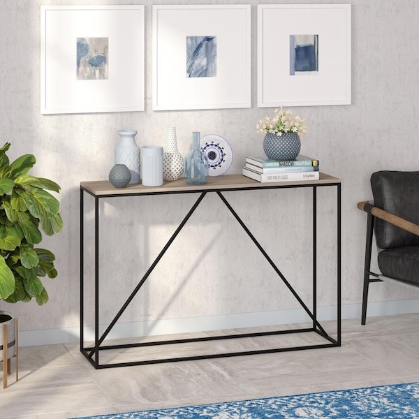 Hudson & Canal 45 in. Nia Rectangular Console Table, Blackened Bronze & Antiqued Grey Oak - AT1525