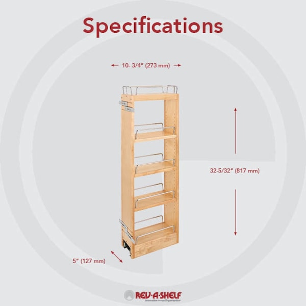 Rev-A-Shelf Maple Veneer, Light Brown, 5 in W, 32.15 in H, 10.75 in D, 10.75 in L, Light Brown - 448-BBSCWC36-5C