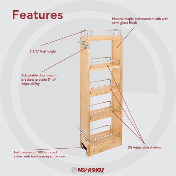 Rev-A-Shelf Maple Veneer, Light Brown, 5 in W, 32.15 in H, 10.75 in D, 10.75 in L, Light Brown - 448-BBSCWC36-5C