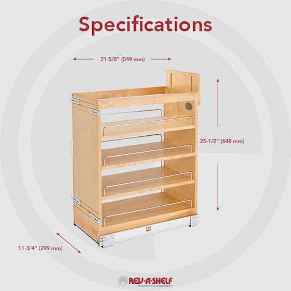 Rev-A-Shelf Maple Wood; Steel, Natural Maple, 11.75 in W, 25.5 in H, 21.63 in D - 448-BCSC-11C