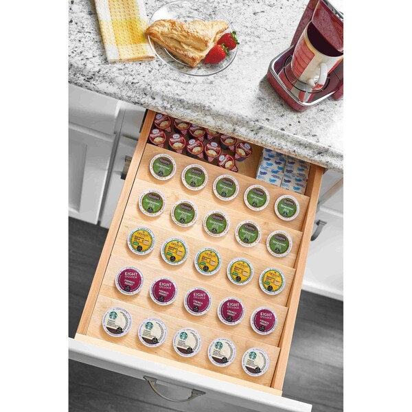 Rev-A-Shelf Drawer Insert, Maple Wood, Natural Maple, 16 in W, 2.38 in H, 19.75 in D - 4CDI-18-KCUP-1