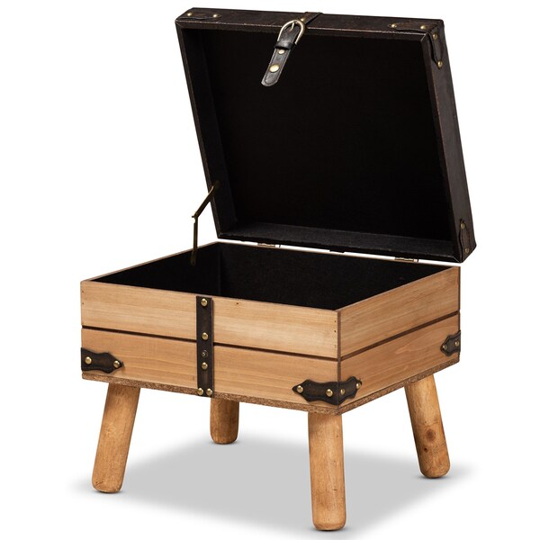 Baxton Studio Amena Rustic Transitional Dark Brown PU Leather and Oak Finished Wood Small Storage Ottoman - 182-11740-ZORO