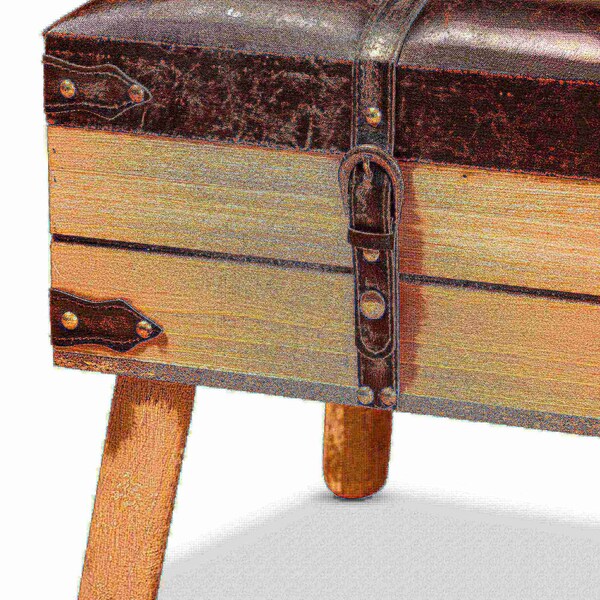 Baxton Studio Amena Rustic Transitional Dark Brown PU Leather and Oak Finished Wood Small Storage Ottoman - 182-11740-ZORO