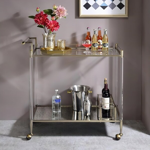Acme Serving Cart with Metal Frame in Antique Mirror and Wire Brass - ER-0159A
