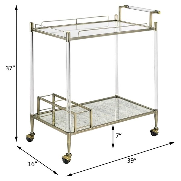 Acme Serving Cart with Metal Frame in Antique Mirror and Wire Brass - ER-0159A