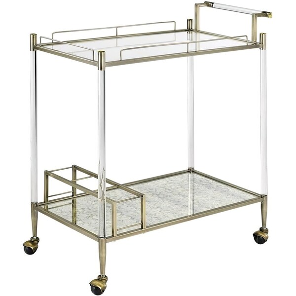 Acme Serving Cart with Metal Frame in Antique Mirror and Wire Brass - ER-0159A