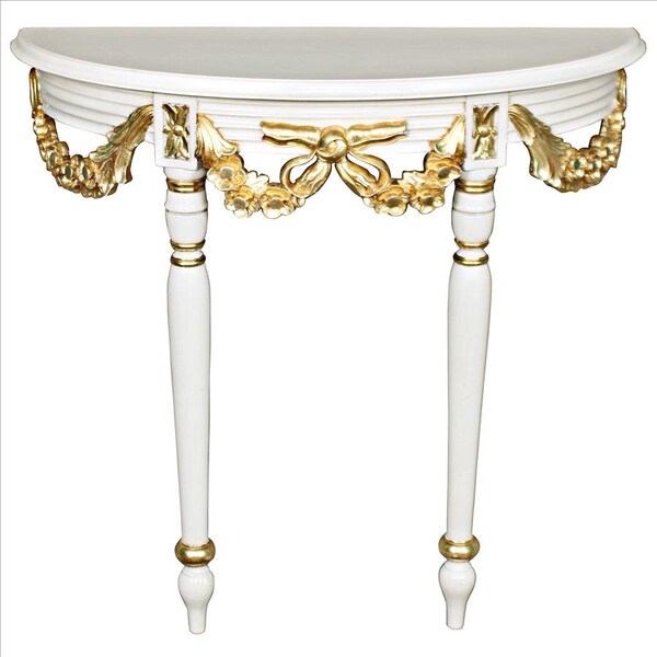 Design Toscano Louis XVI-Style Crescent Golden Ribbon Wall Console Table - AF57724