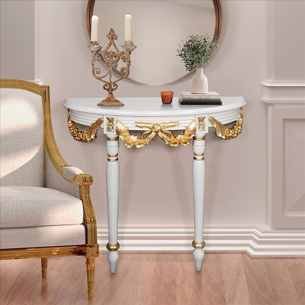Design Toscano Louis XVI-Style Crescent Golden Ribbon Wall Console Table - AF57724