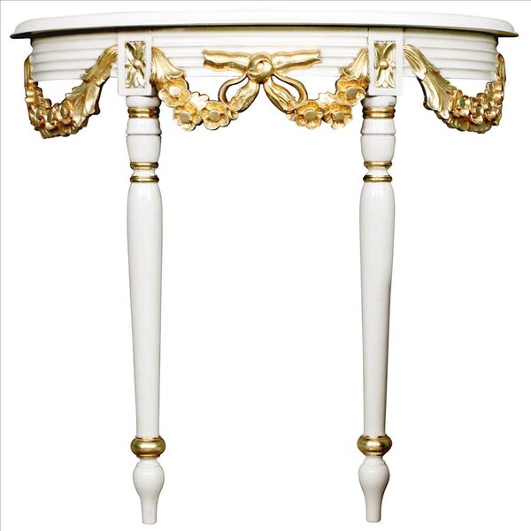 Design Toscano Louis XVI-Style Crescent Golden Ribbon Wall Console Table - AF57724