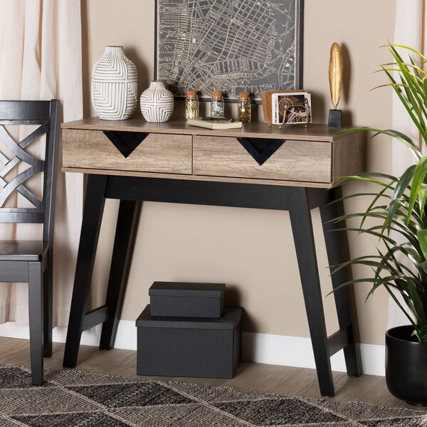 Baxton Studio Wales ModernLight Brown Finished Wood 2-Drawer Console Table - 196-11914-ZORO