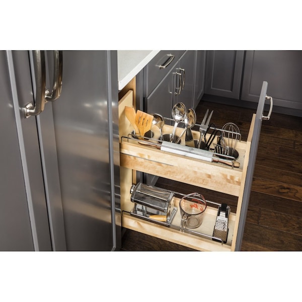 Hardware Resources 5" "No Wiggle" Utensil Bin Soft-close Base Cabinet Pullout, Pre-Assembled - UBPO-5SC