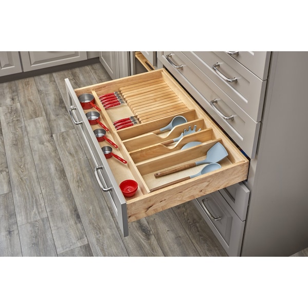 Rev-A-Shelf Drawer Insert, Maple Veneer, Light Brown, 33.13 in W, 2.88 in H, 22 in D, 22 in L, Light Brown - 4WUTKB-36-1