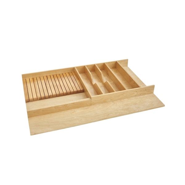 Rev-A-Shelf Drawer Insert, Maple Veneer, Light Brown, 33.13 in W, 2.88 in H, 22 in D, 22 in L, Light Brown - 4WUTKB-36-1