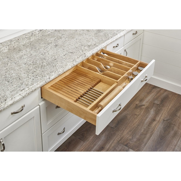 Rev-A-Shelf Drawer Insert, Maple Veneer, Light Brown, 33.13 in W, 2.88 in H, 22 in D, 22 in L, Light Brown - 4WUTKB-36-1