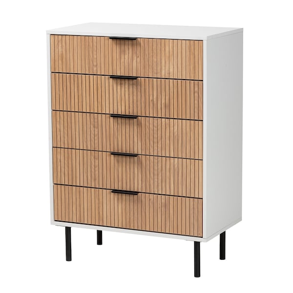 Baxton Studio Karima Mid-Century Modern Two-Tone Wood and Metal 5-Drawer Storage Cabinet - 226-12476-ZORO