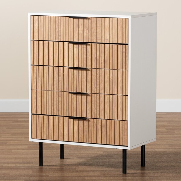 Baxton Studio Karima Mid-Century Modern Two-Tone Wood and Metal 5-Drawer Storage Cabinet - 226-12476-ZORO