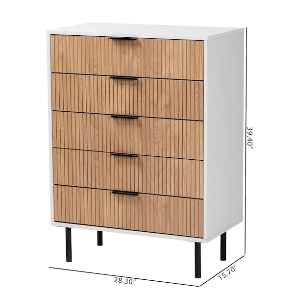 Baxton Studio Karima Mid-Century Modern Two-Tone Wood and Metal 5-Drawer Storage Cabinet - 226-12476-ZORO