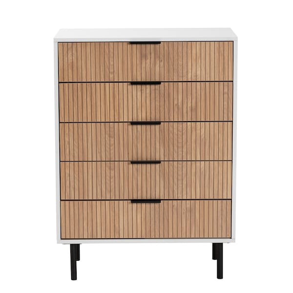 Baxton Studio Karima Mid-Century Modern Two-Tone Wood and Metal 5-Drawer Storage Cabinet - 226-12476-ZORO