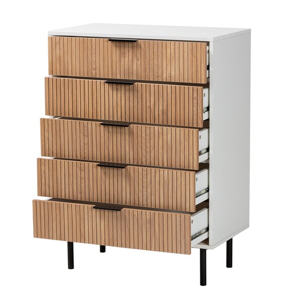 Baxton Studio Karima Mid-Century Modern Two-Tone Wood and Metal 5-Drawer Storage Cabinet - 226-12476-ZORO