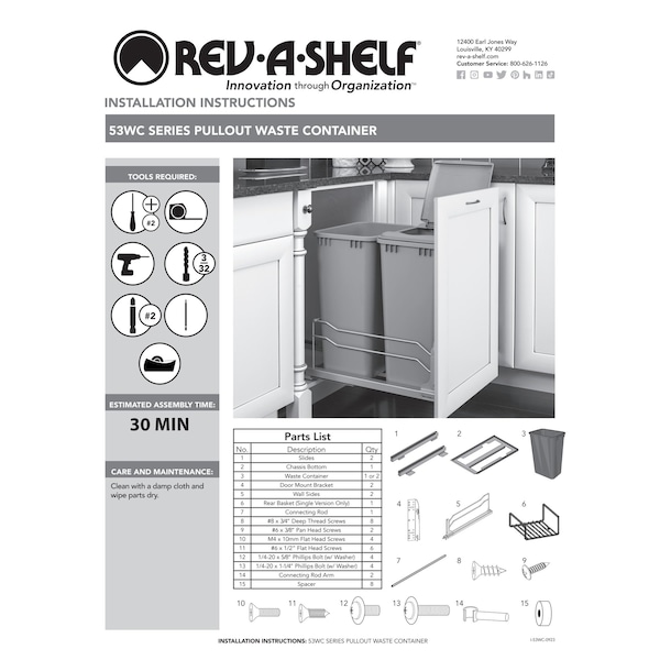 Rev-A-Shelf Steel, Orion Gray, 14.75 in W, 22.88 in H, 22.25 in D, 22.25 in L, Orion Gray - 53WC-2150SCDM-213