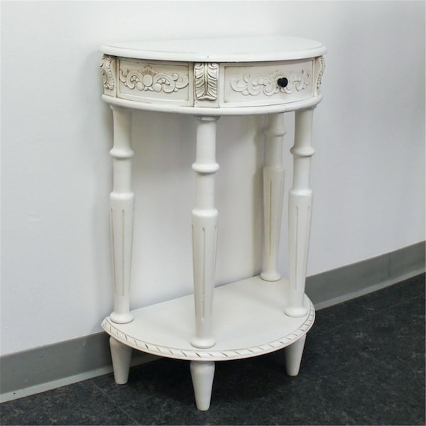 Fixturesfirst Carved 1 by 2 Moon 2-Tier Wall Table, Antique White - Small - FI3004685