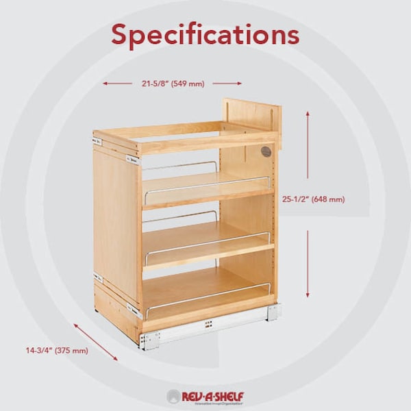 Rev-A-Shelf Maple Veneer, Light Brown, 14.75 in W, 25.5 in H, 21.63 in D, 21.63 in L, Light Brown - 448-BCSC-14C