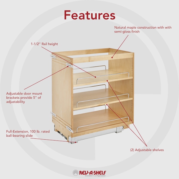 Rev-A-Shelf Maple Veneer, Light Brown, 14.75 in W, 25.5 in H, 21.63 in D, 21.63 in L, Light Brown - 448-BCSC-14C