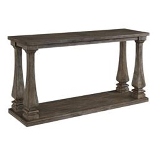 Benjara Rectangular Wooden Sofa Table with Square Baluster Legs - Taupe Brown - 31.88 x 60 x 18 in. - BM210854