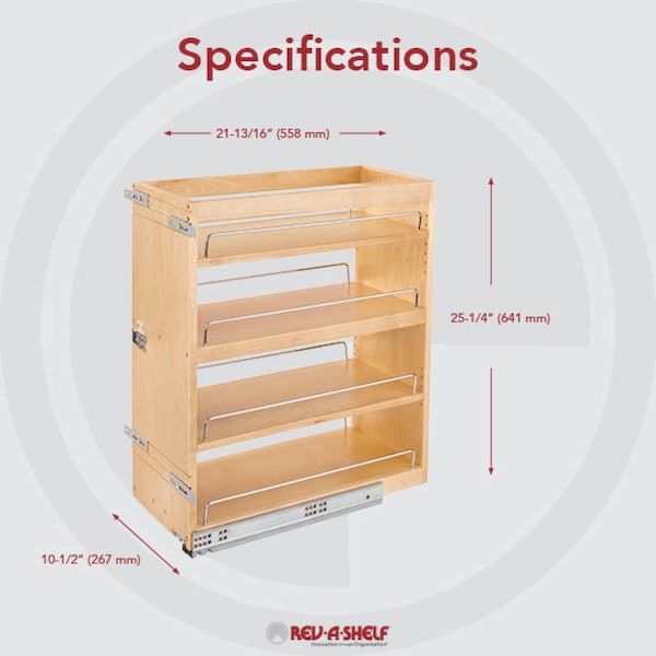 Rev-A-Shelf Maple Veneer, Light Brown, 10.5 in W, 25.25 in H, 21.81 in D, 21.75 in L, Light Brown - 449-BCSC-10C
