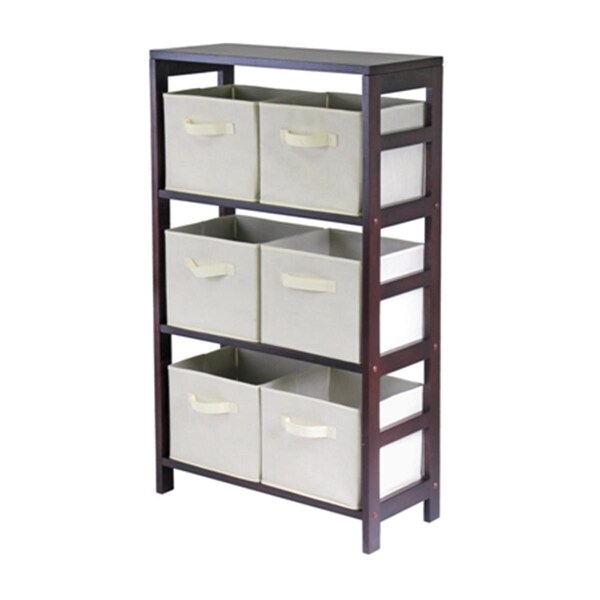 Winsome Capri 3 Section M Storage Shelf with 6 Foldable Fabric Baskets - Walnut and Beige - 92851
