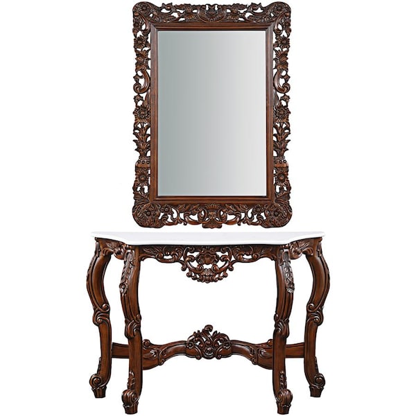 Design Toscano The Royal Baroque Marble-Topped Hardwood Console Table with Mirror - DY94119