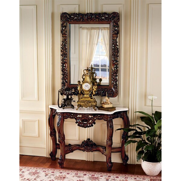 Design Toscano The Royal Baroque Marble-Topped Hardwood Console Table with Mirror - DY94119
