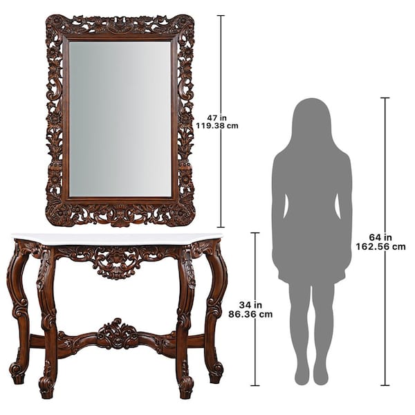 Design Toscano The Royal Baroque Marble-Topped Hardwood Console Table with Mirror - DY94119