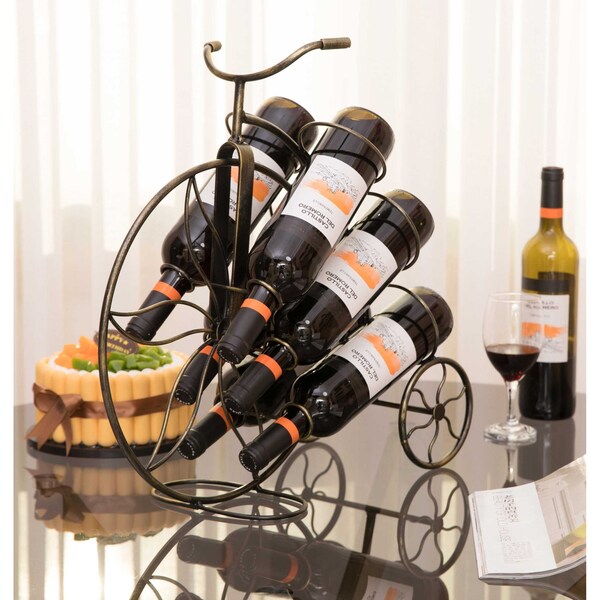Vintiquewise Vintage Decorative Metal Bicycle 6 Bottle Countertop Tabletop Wine Holder - QI003561