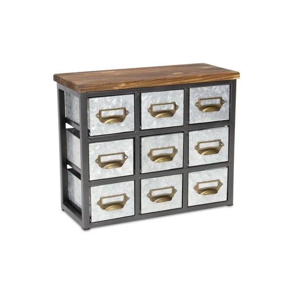 Cheungs Short Galvanized 9 Drawer Vertical Organizer with Label Scoop Handle - Metal Frame & Wood Top - 4625